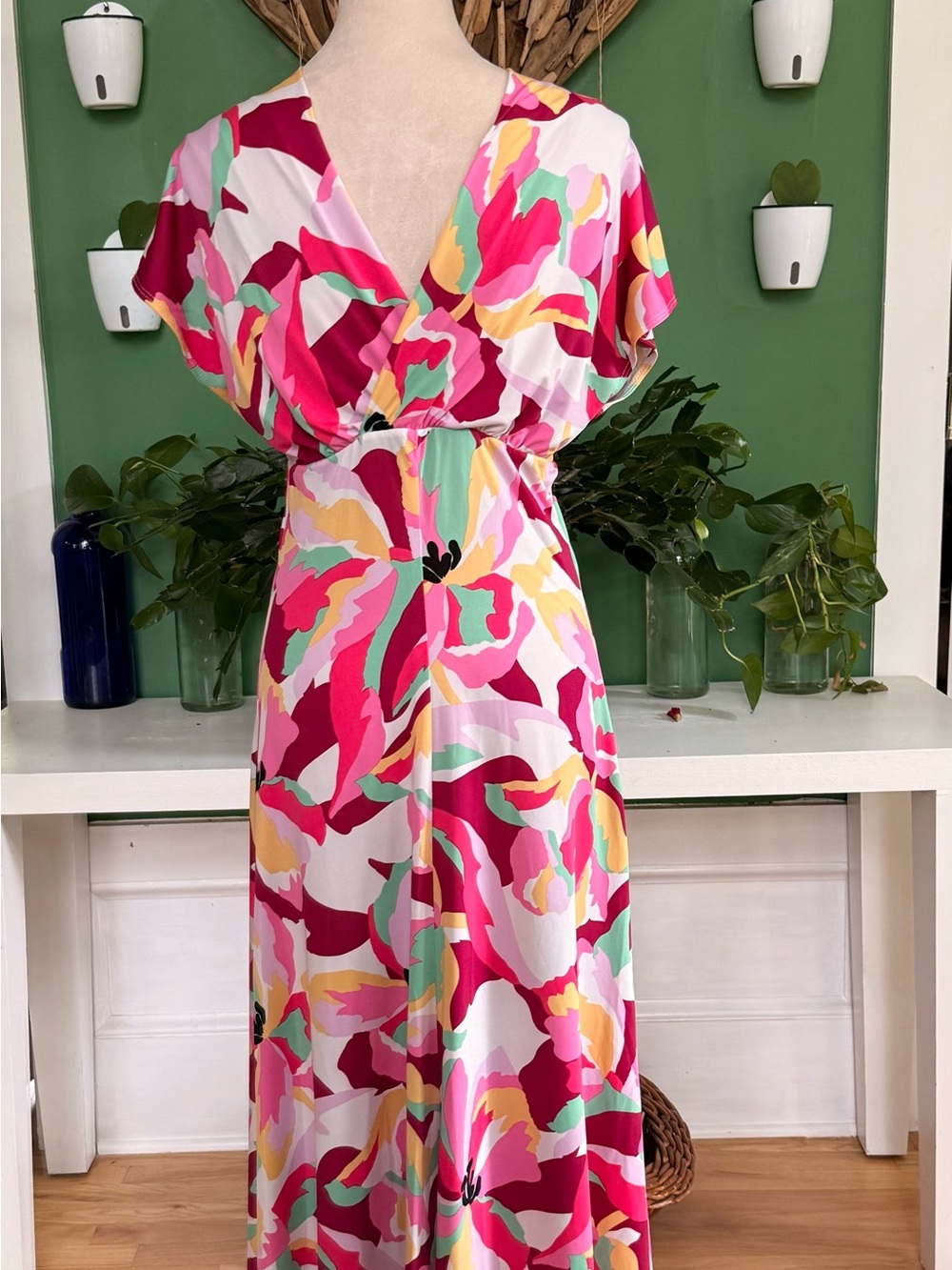 Vibrant Fuchsia Floral Wrap Maxi Dress